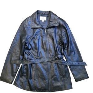 Jacqueline Ferrar Lambskin Leather Black Blazer Jacket Coat Size Medium Women
